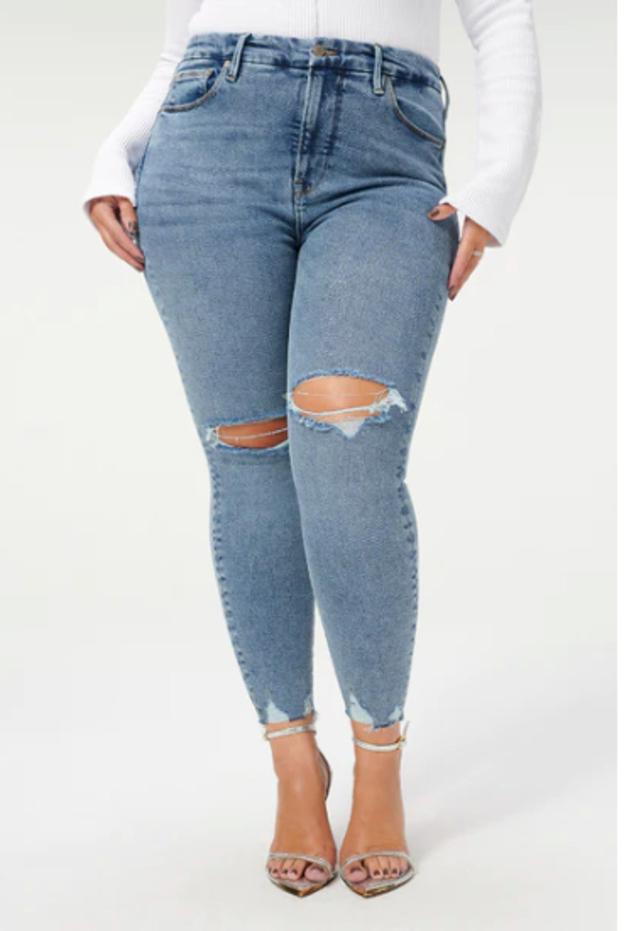 GOOD AMERICAN NWT Evereve Good Waist Crop Denim Jean in Blue799 // 12
